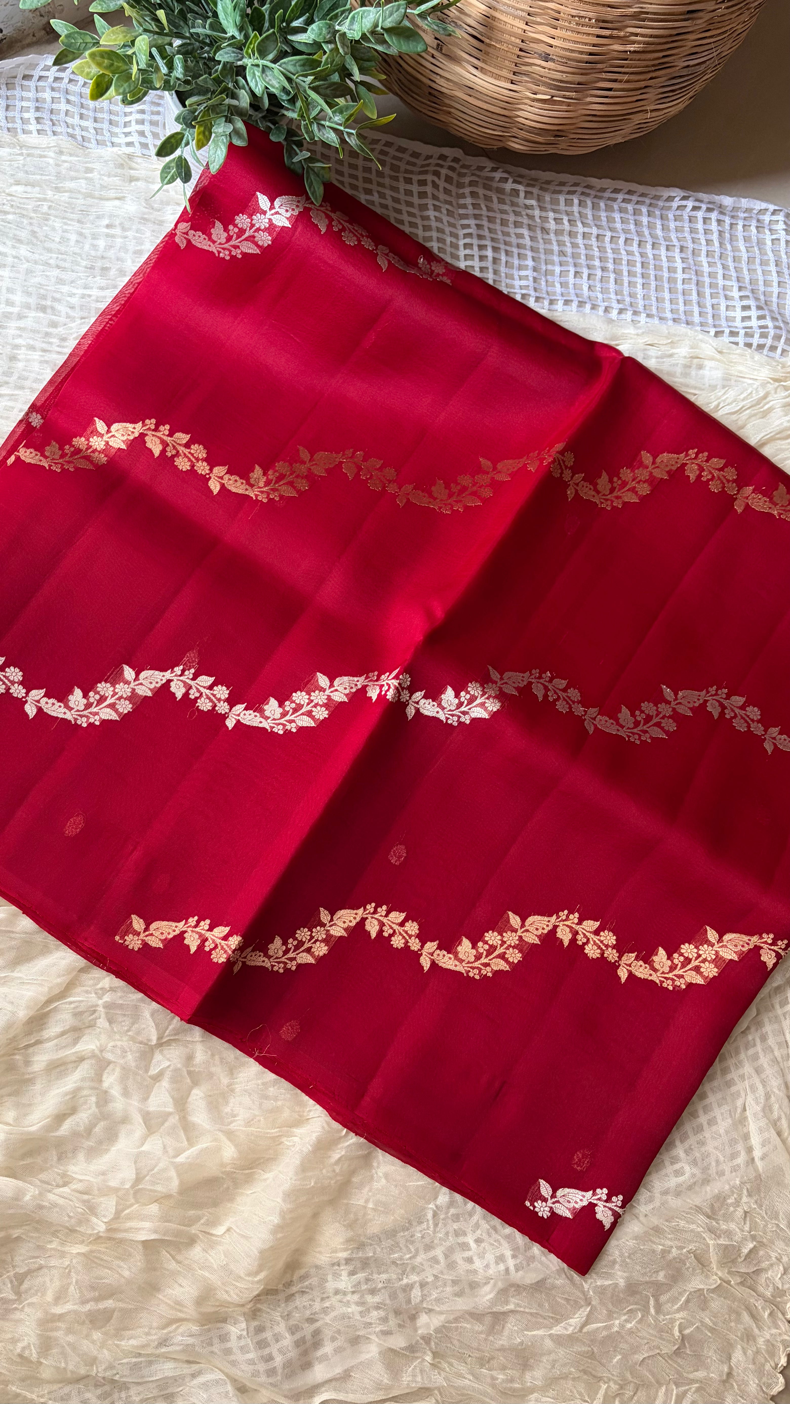 Crimson Vine Organza Silk