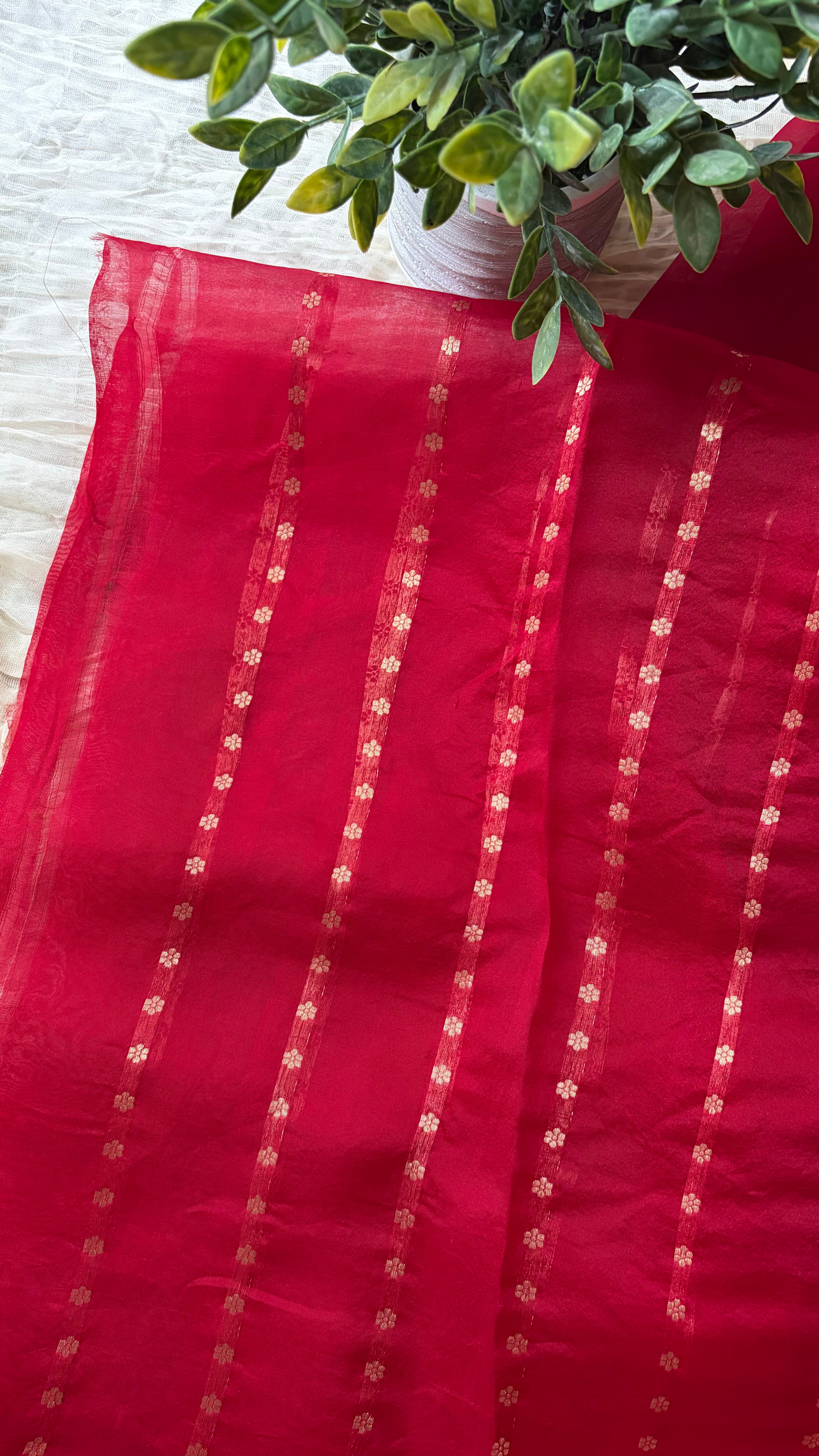 Crimson Vine Organza Silk