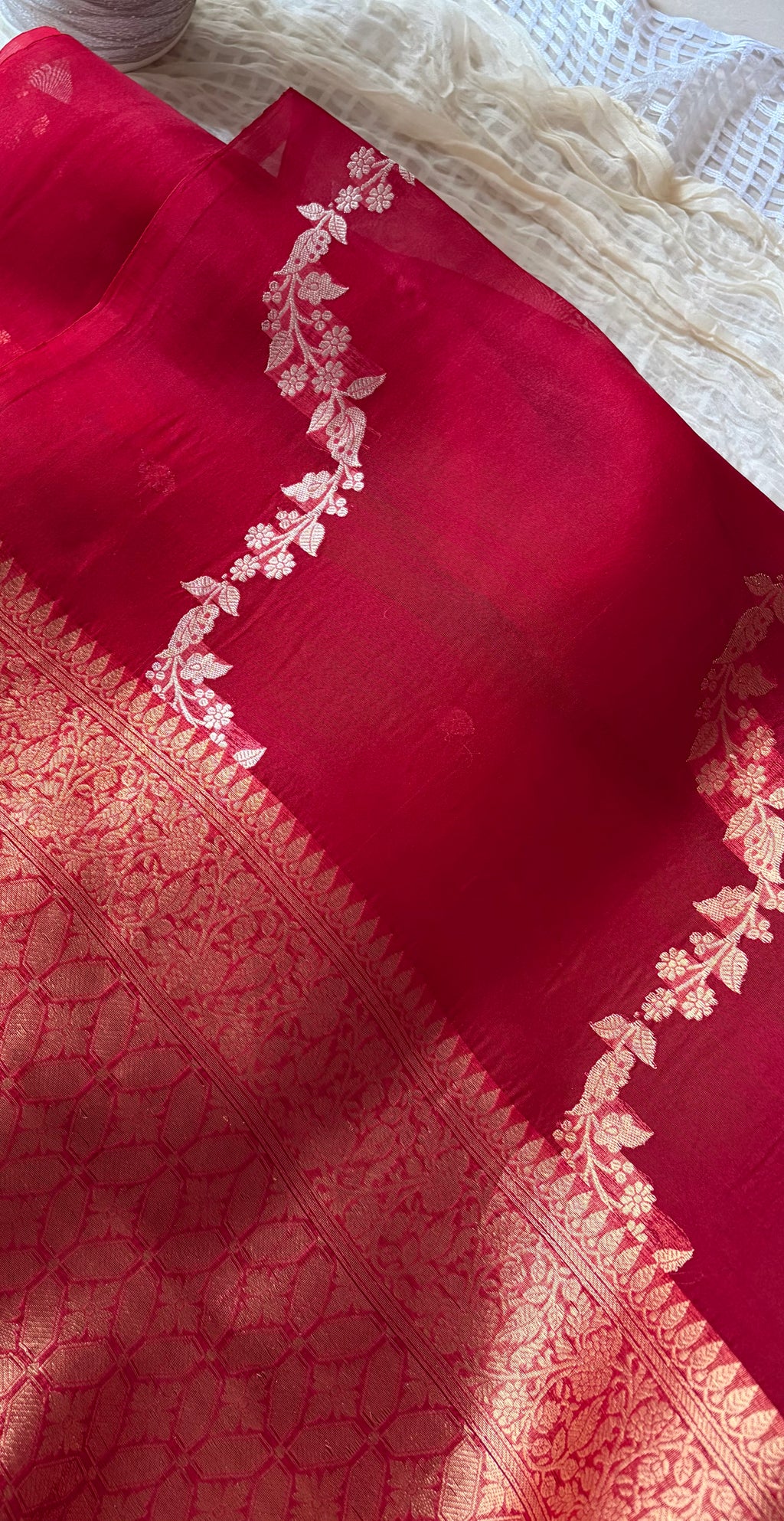 Crimson Vine Organza Silk