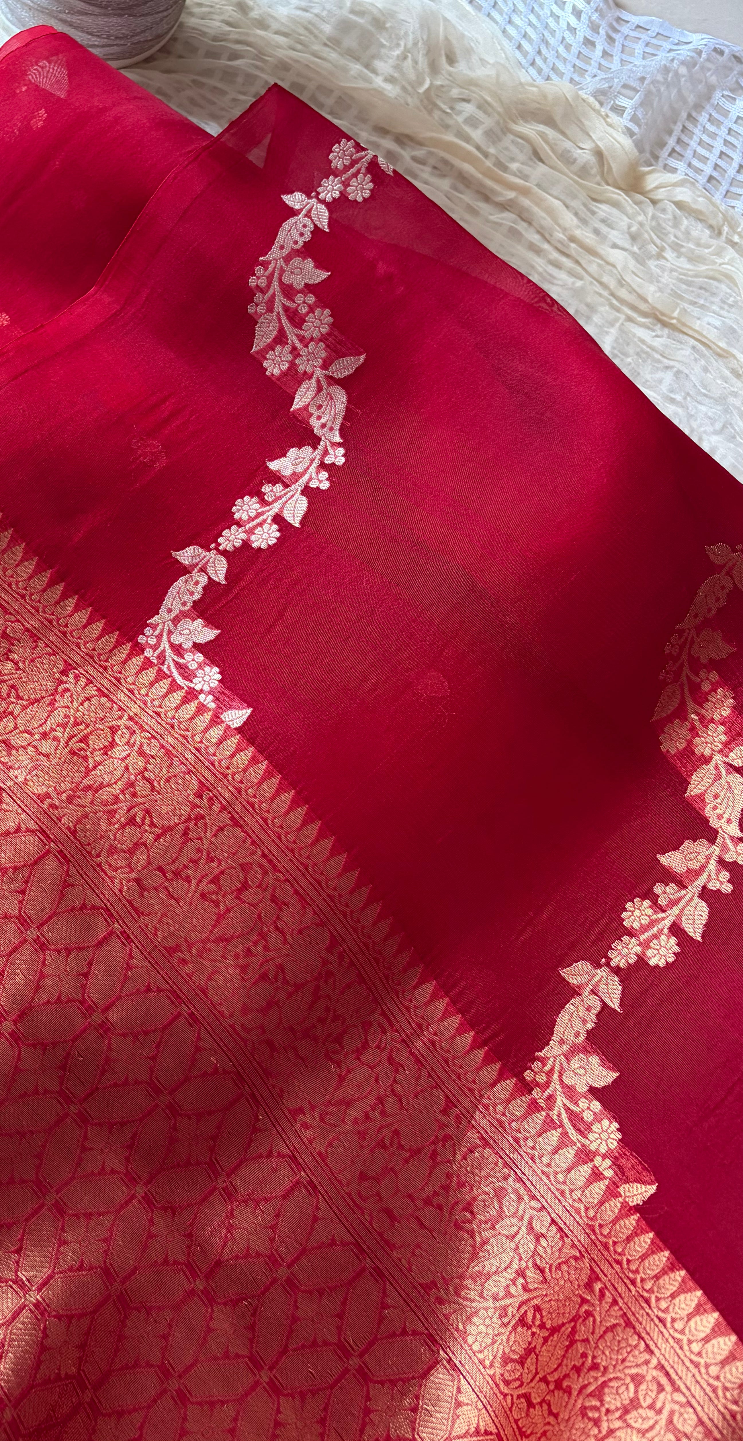 Crimson Vine Organza Silk