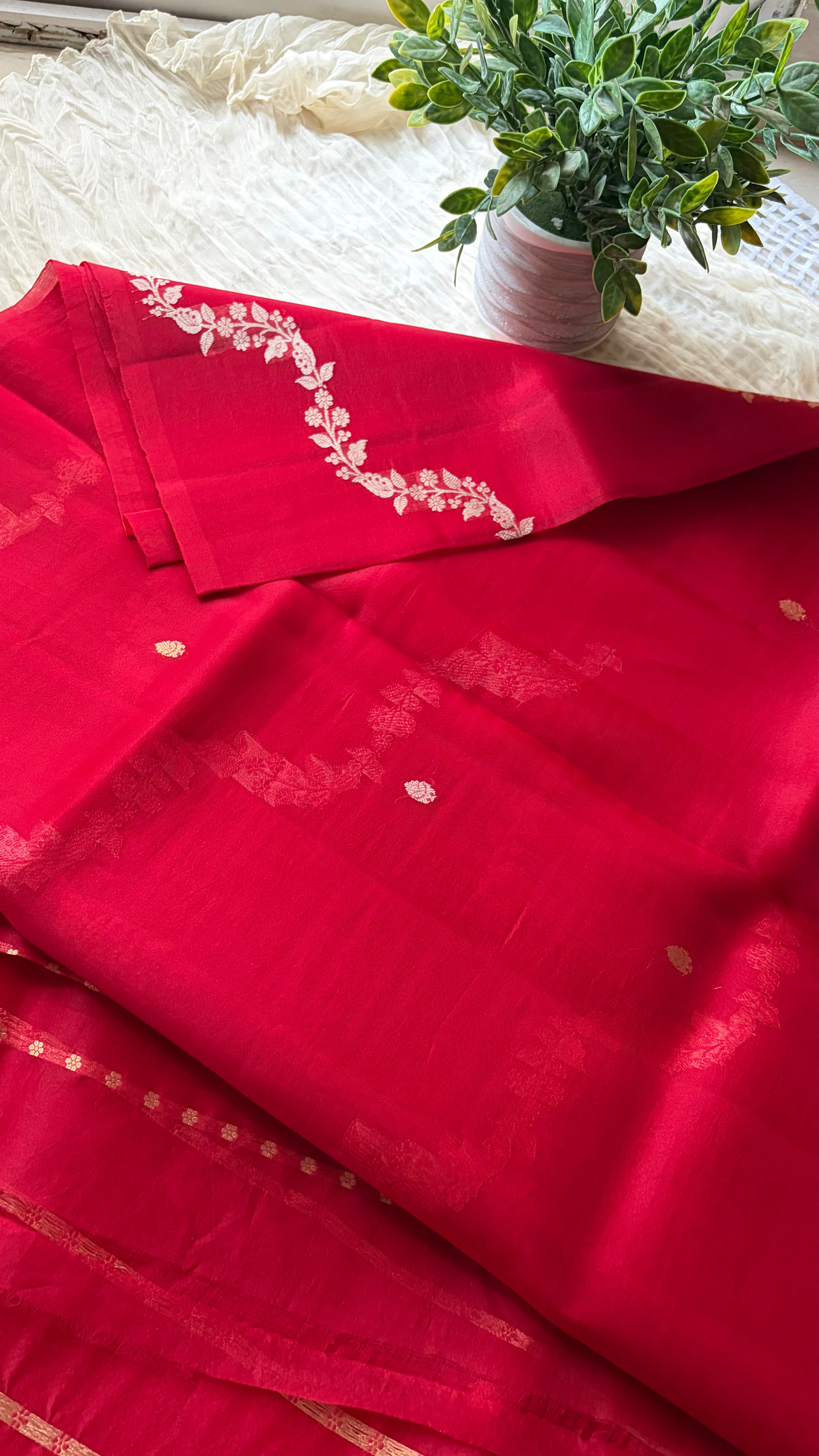 Crimson Vine Organza Silk