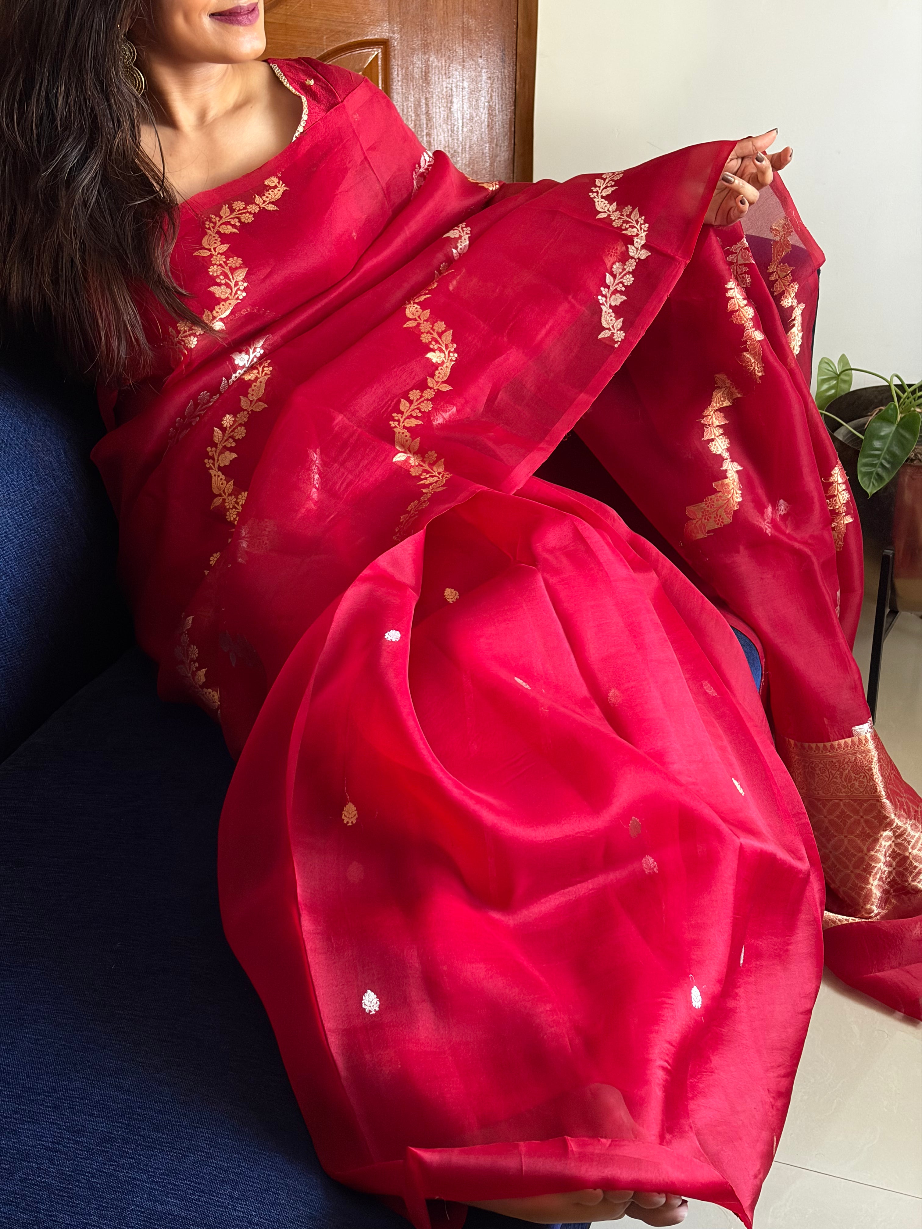 Crimson Vine Organza Silk