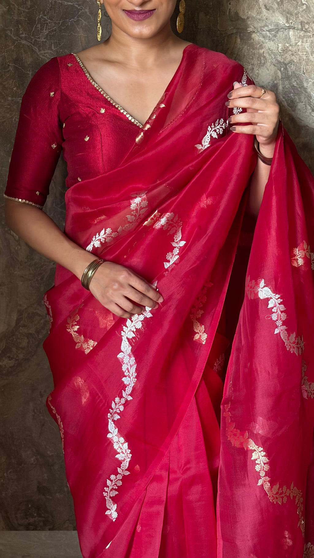 Crimson Vine Organza Silk