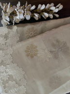 Ivory Shimmer Blossom Organza Saree