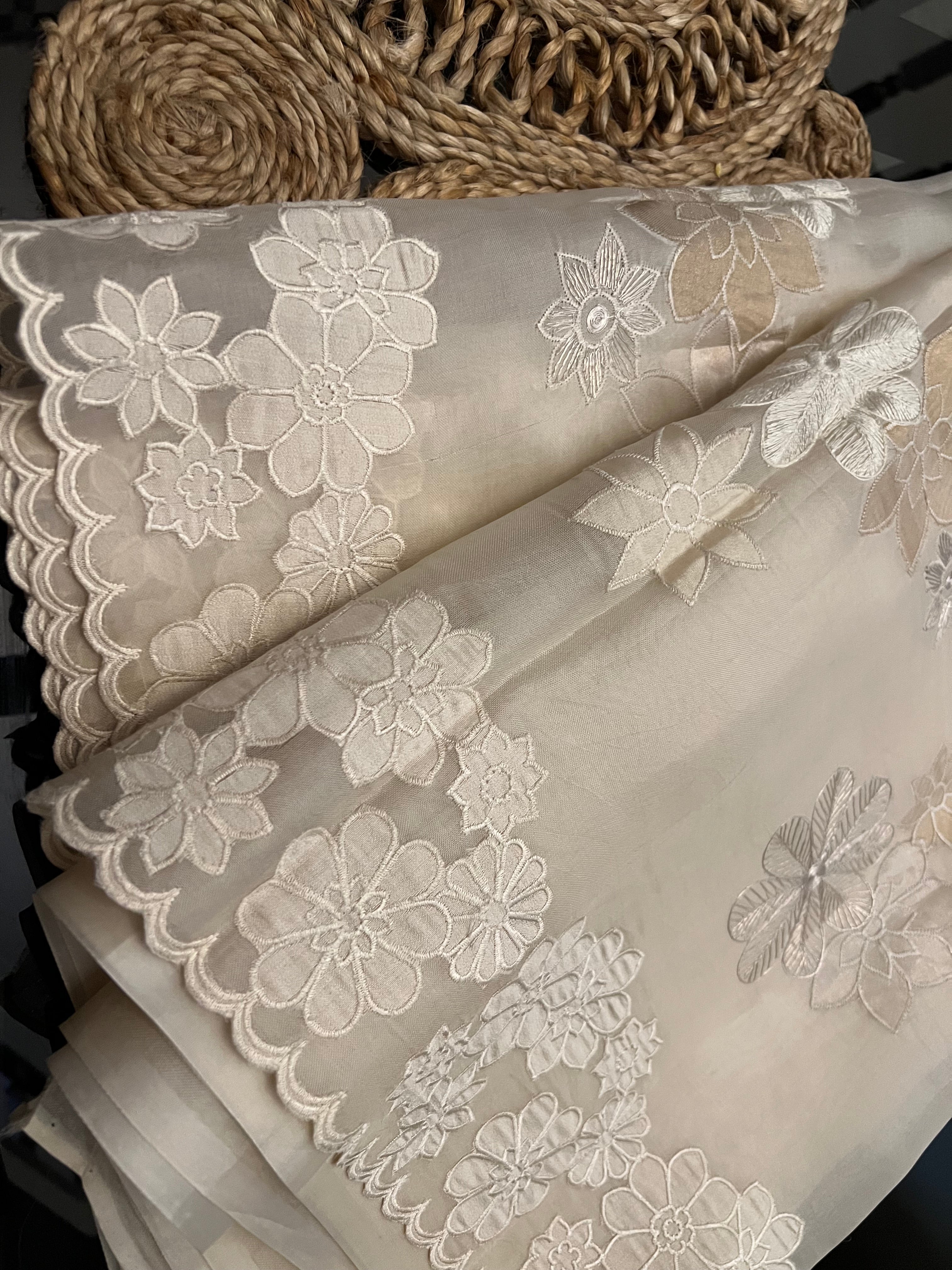 Ivory Shimmer Blossom Organza Saree