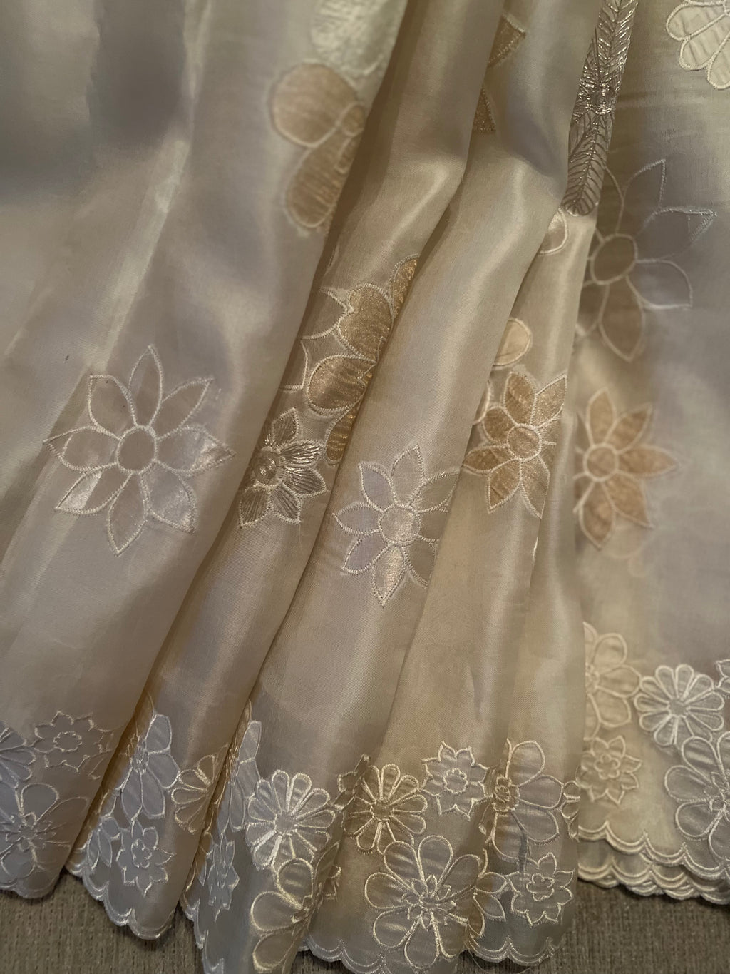 Ivory Shimmer Blossom Organza Saree