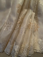 Ivory Shimmer Blossom Organza Saree